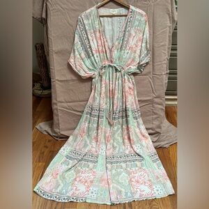 Boho maxi dress‎ S/M floral pastel Viscose fairy cottagecore western feminine
